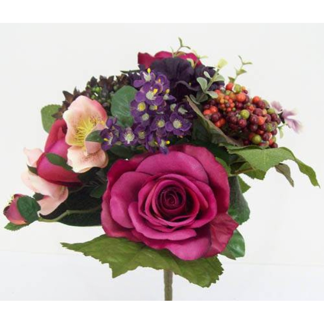 Rose and Poppy Bunch Wine 30cm Artificial Flowers